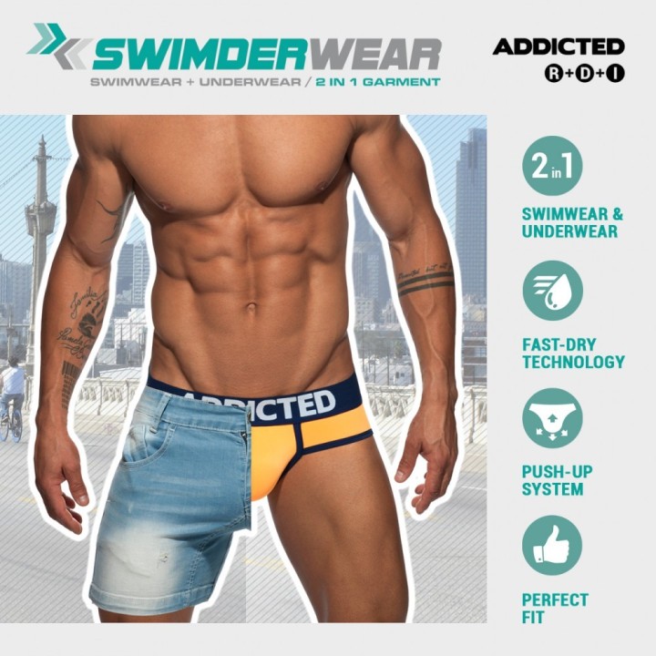 Addicted neonové plavkové slipy Swimderwear s erekčním kroužkem AD917