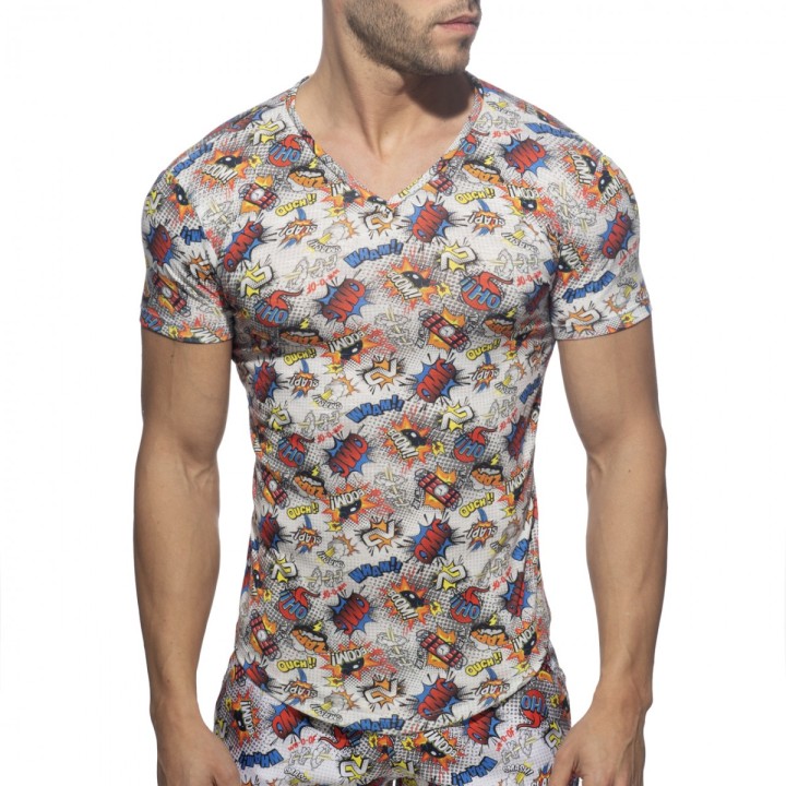 Addicted Comic V-Ausschnitt T-Shirt AD1086