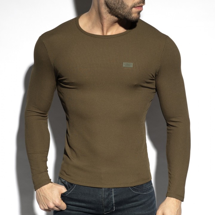 ES Collection Prążkowany T-Shirt Z Długim Rękawem Z Recyklingu TS325